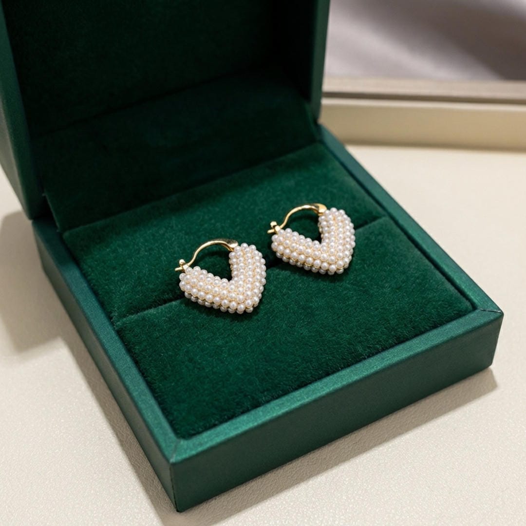 Heart Huggie Earrings with Beadwork