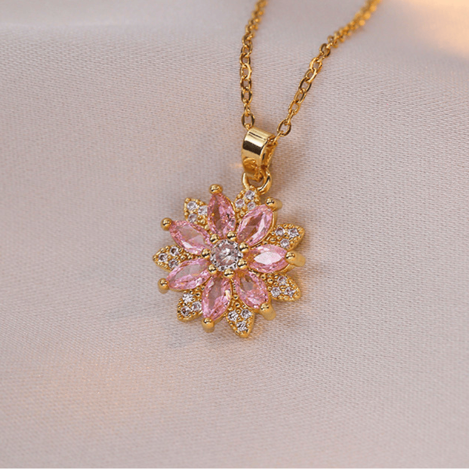 Gemstone Flower Charm Necklace