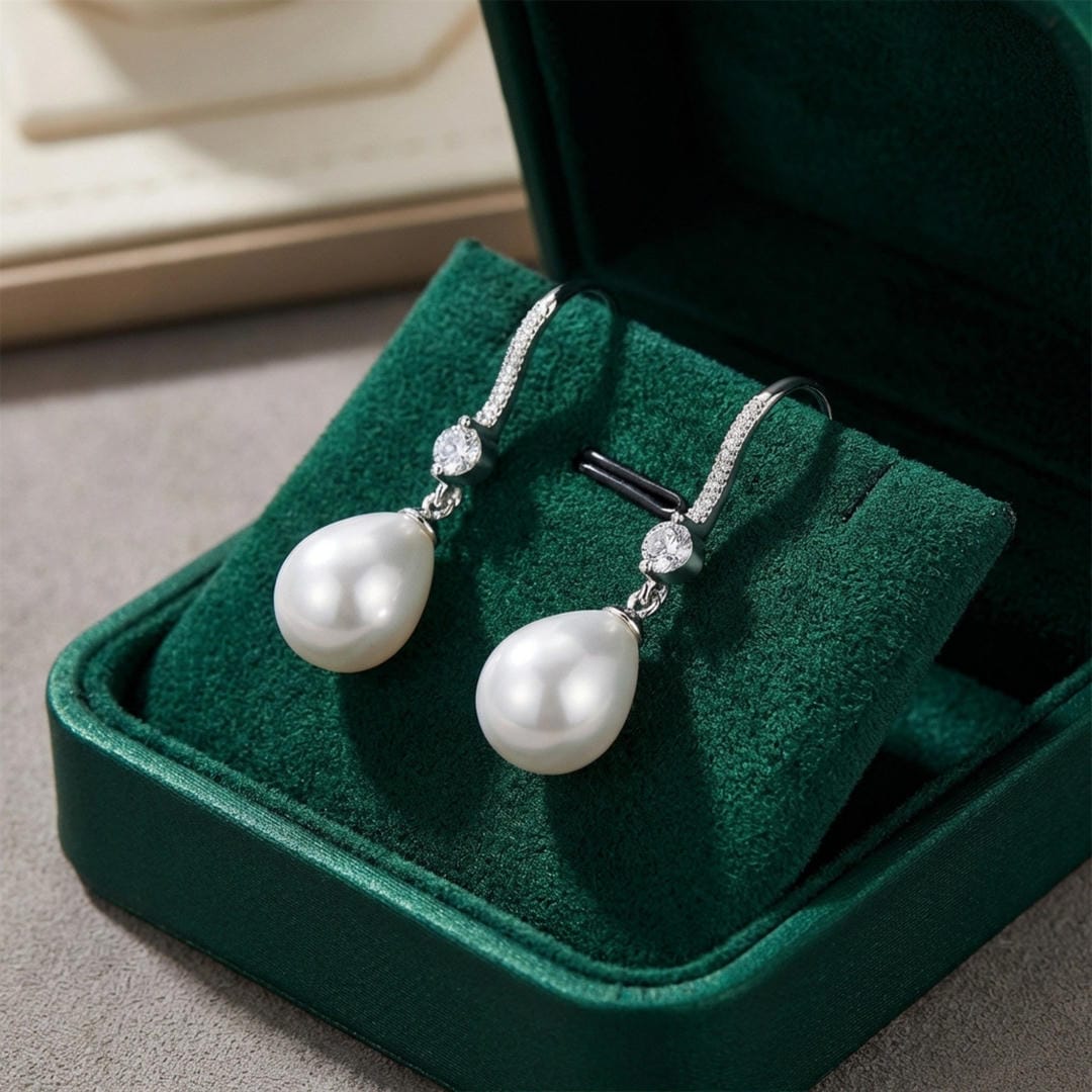 Teardrop Pearl Crystal Drop Earrings