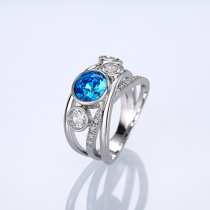 Silver Blue Stone Statement Ring