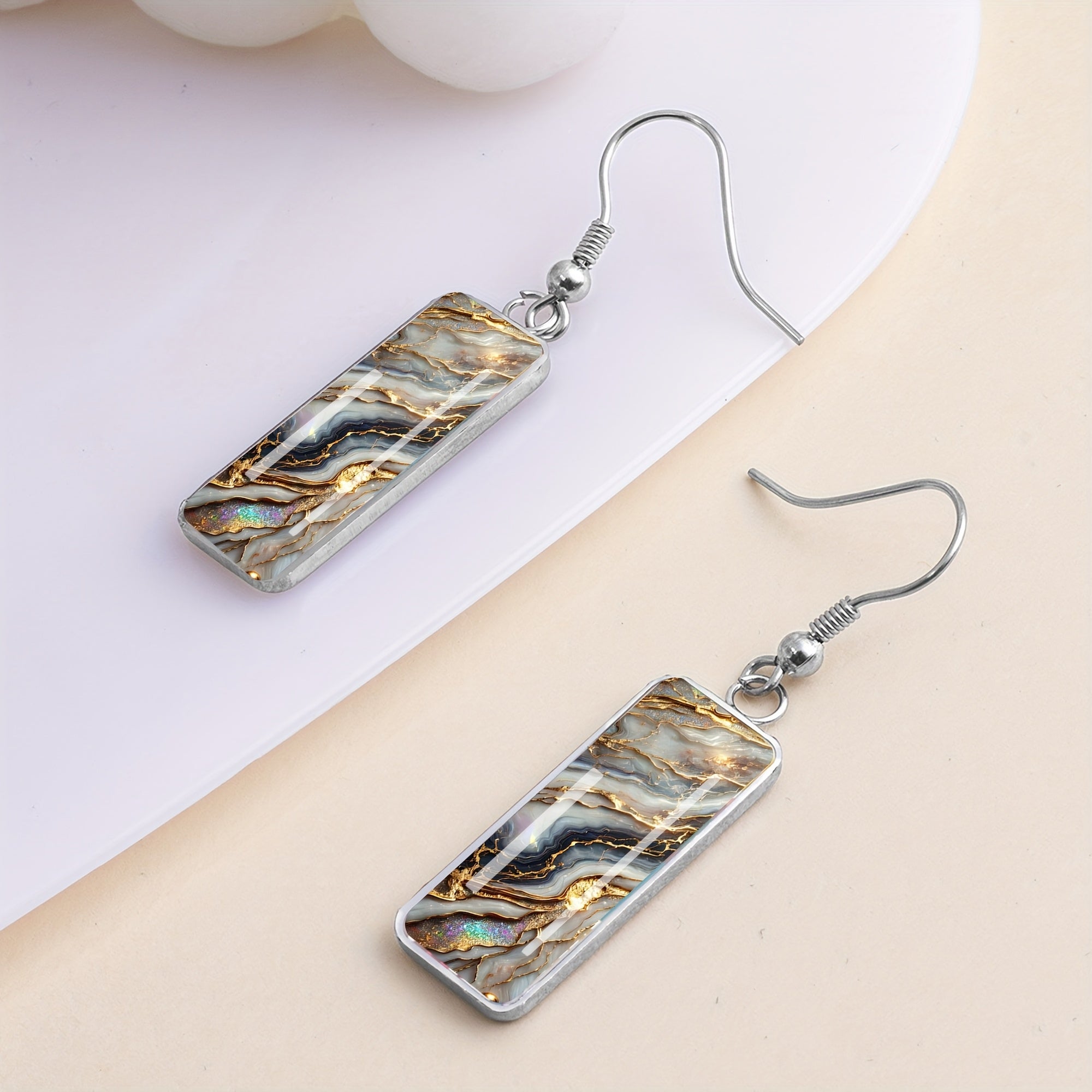Sophisticated Marble Flow Rectangle Earrings