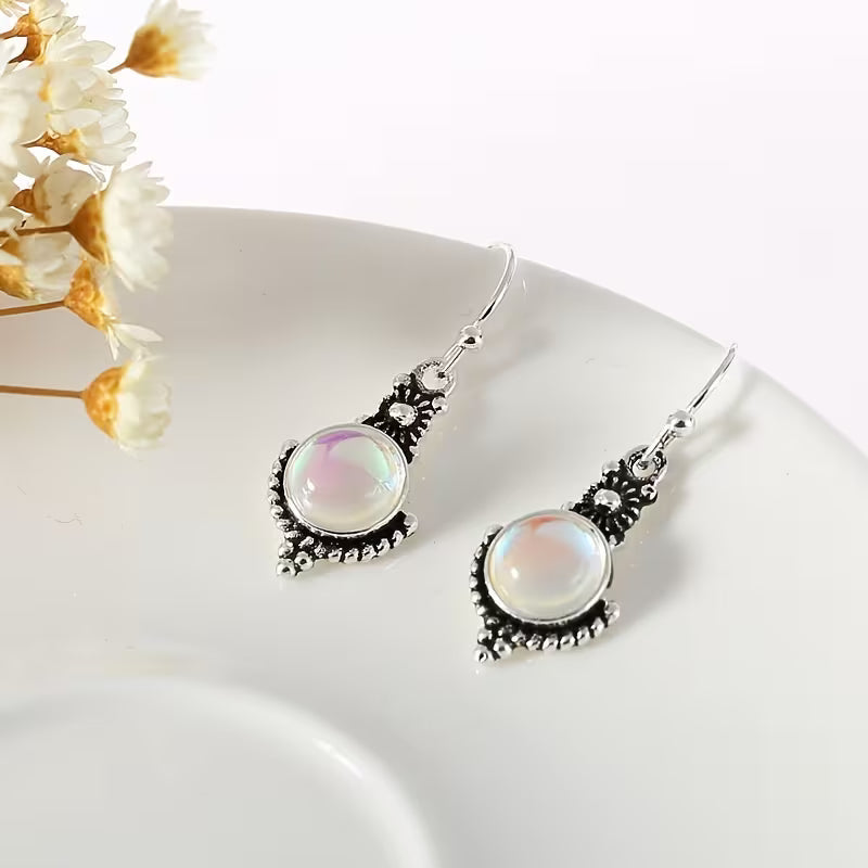 Elegant Round Cabochon Moonstone Earrings