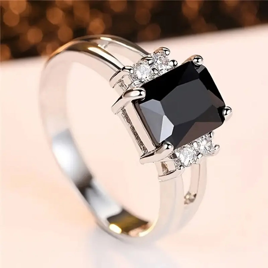 Radiant Square Black Zirconia Ring