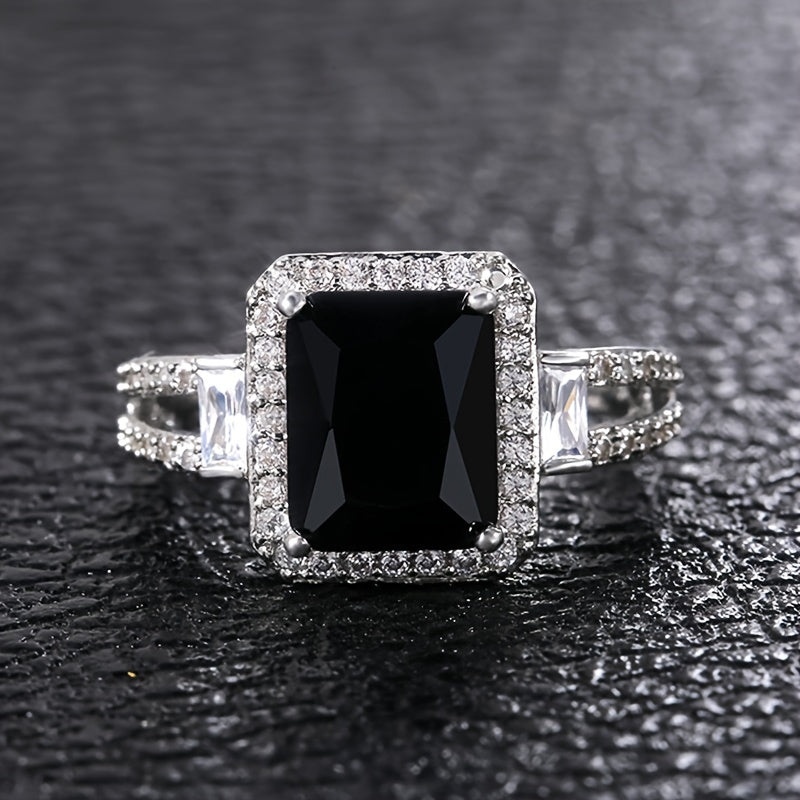 Onyx Square Zirconia Statement Ring