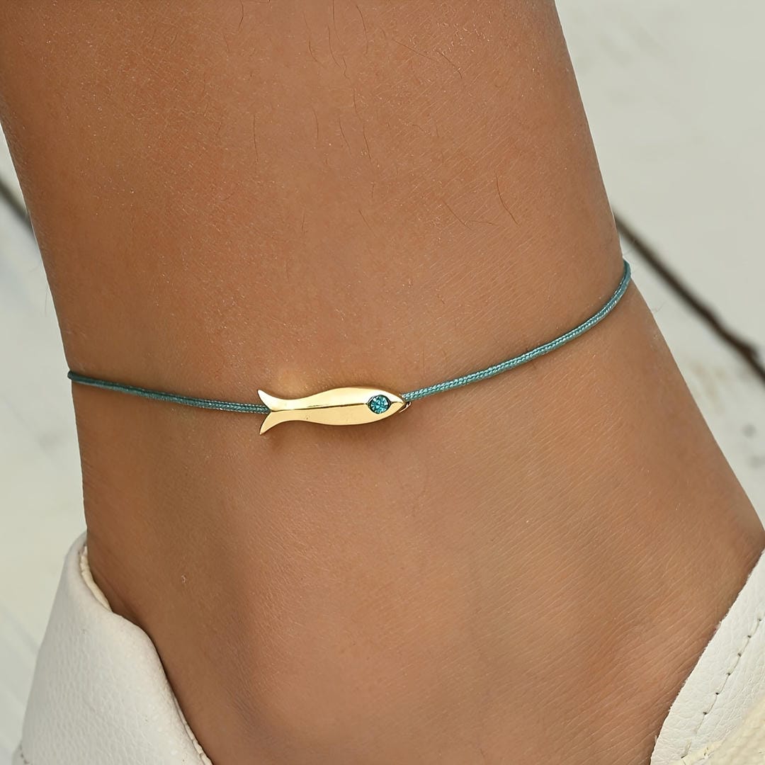 Minimalist Gold Fish Cord Anklet