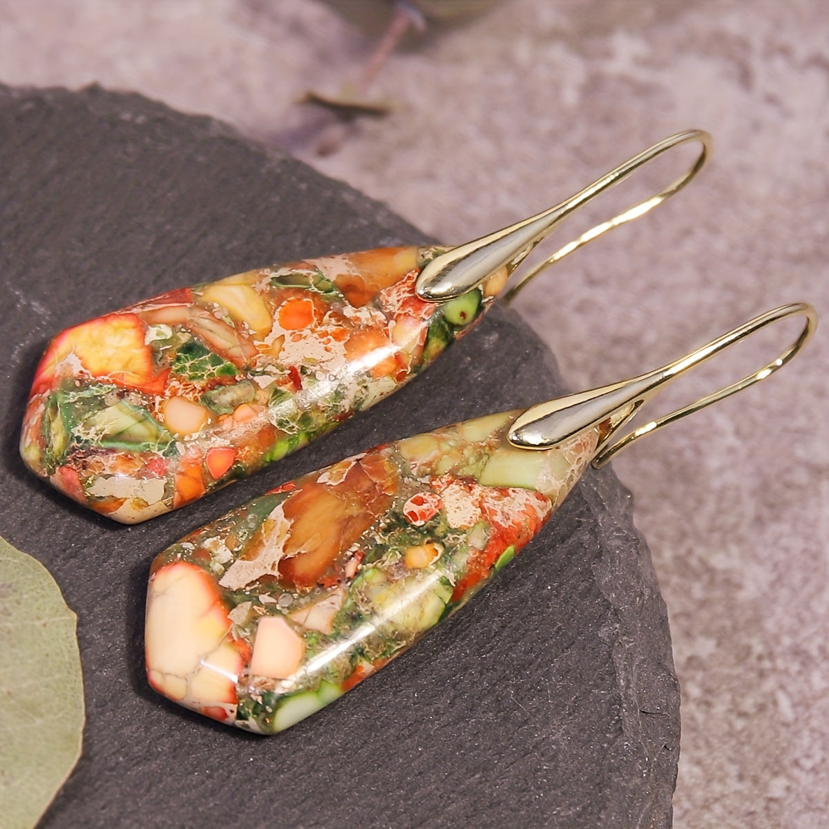 Boho Orange Green Floral Earrings