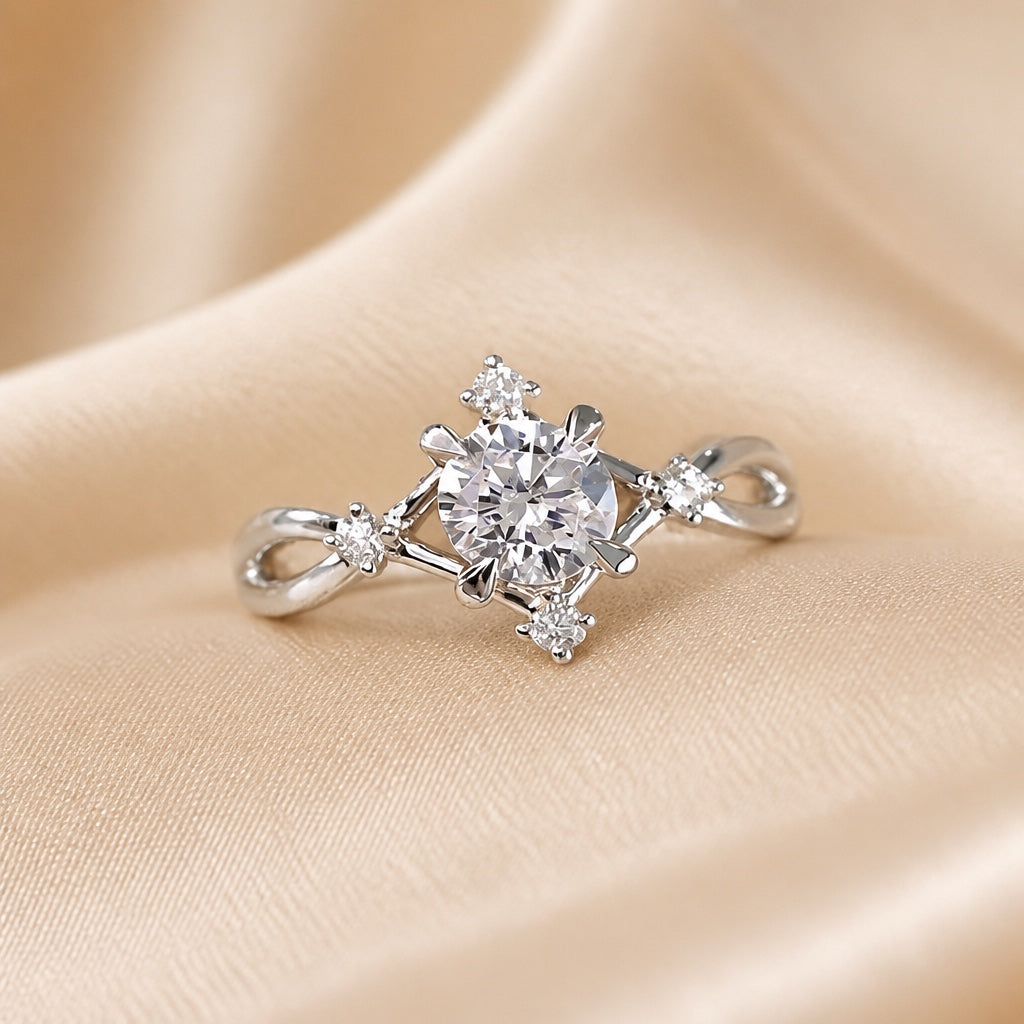 White Gold Round Zirconia Twist Ring