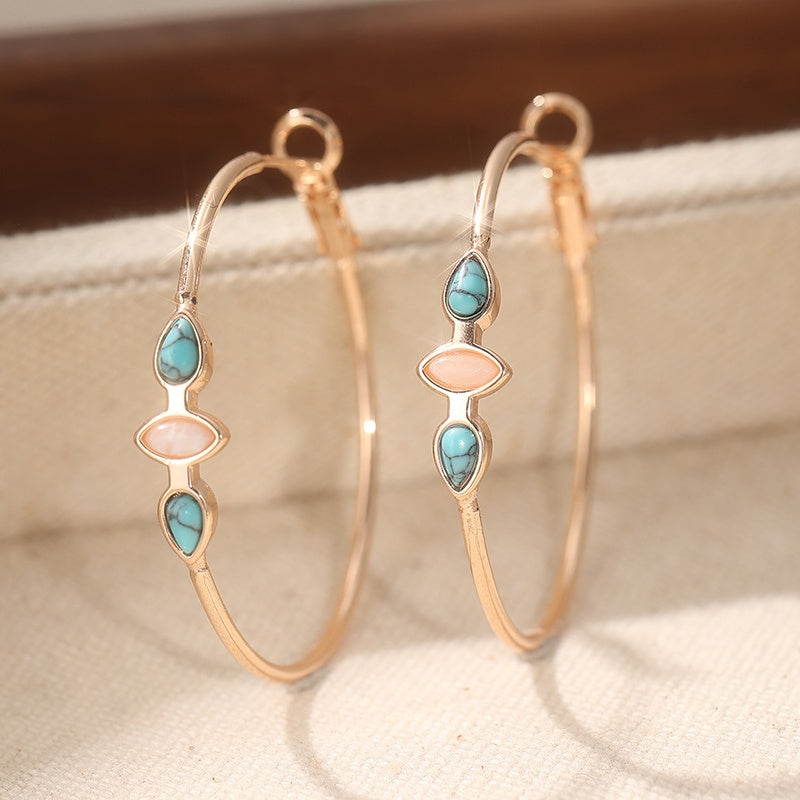 Boho Turquoise Moonstone Hoop Earrings