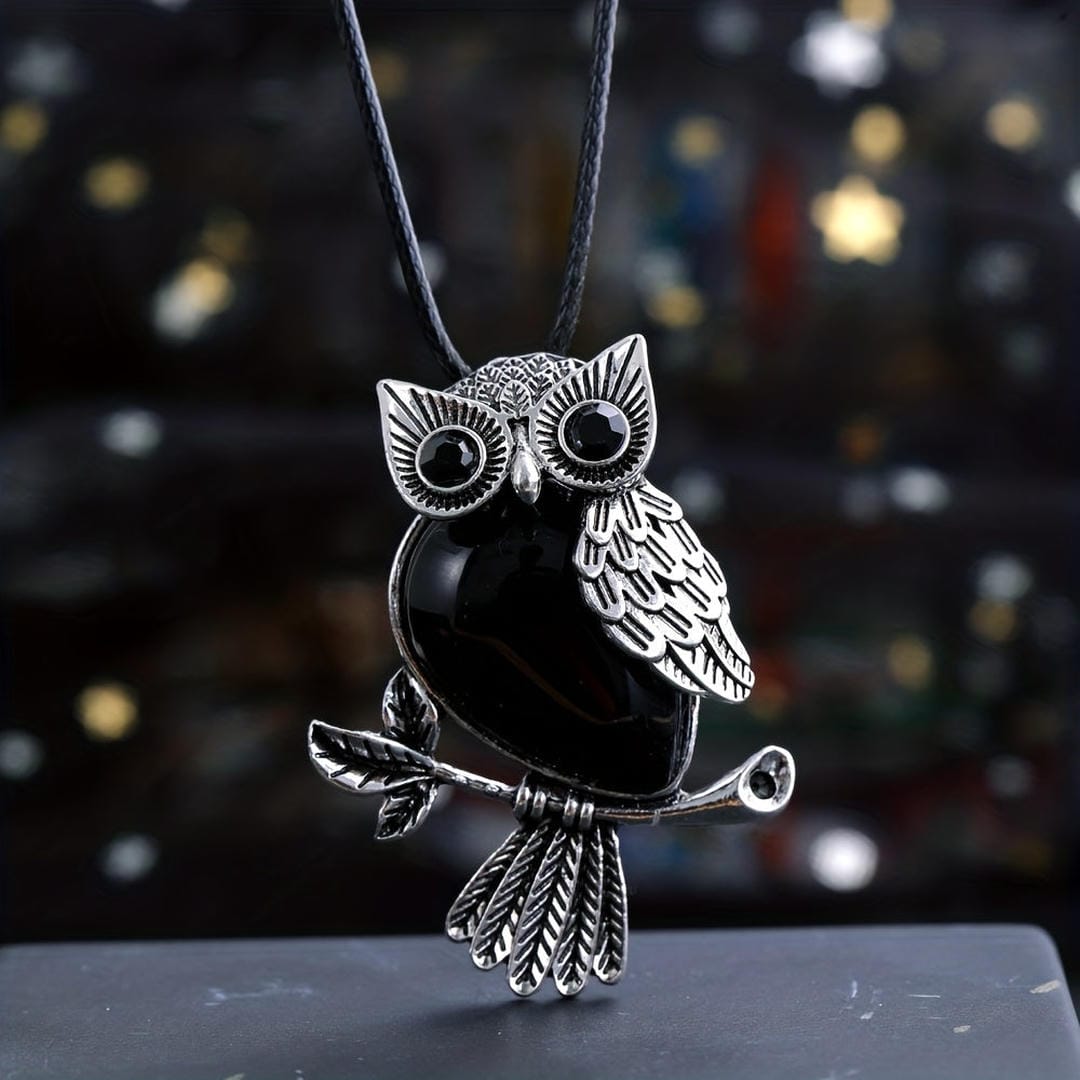 Silver Gemstone Owl Pendant Necklace
