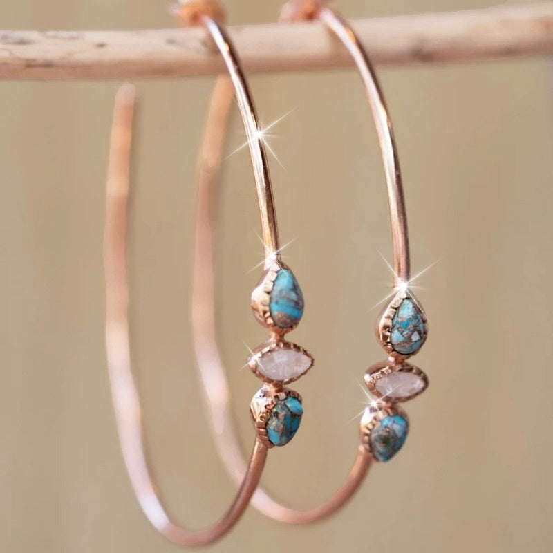 Turquoise Rose Gold Hoop Earrings