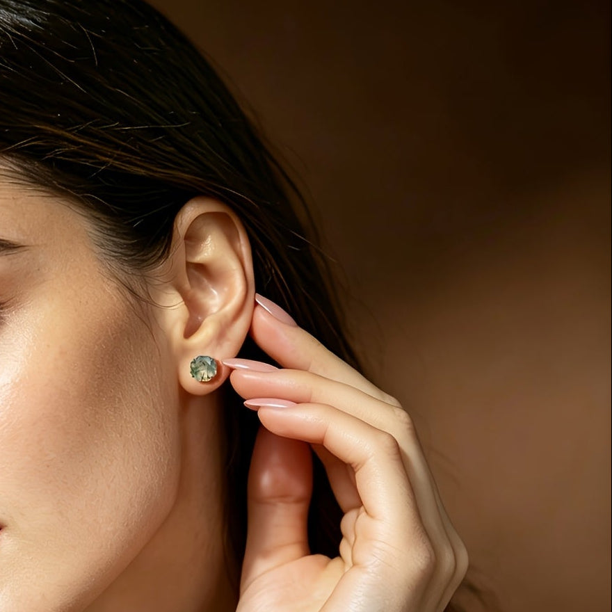 Moss Agate Octagonal Stud Earrings