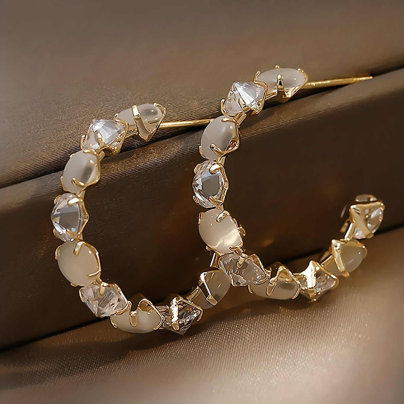 Inlaid Zirconia C-Shaped Hoop Earrings