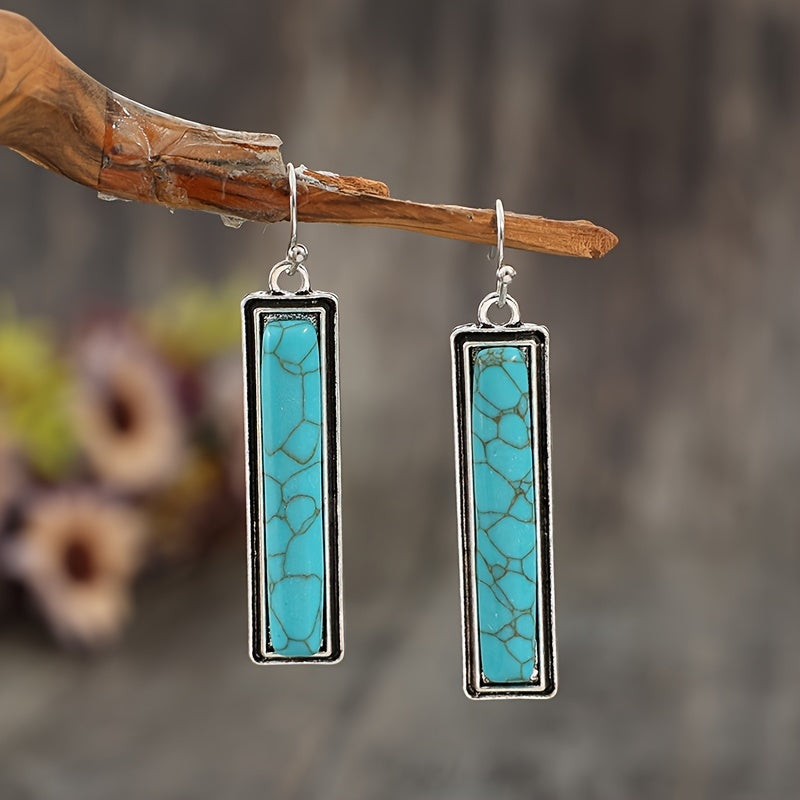 Polished Rectangular Turquoise Earrings