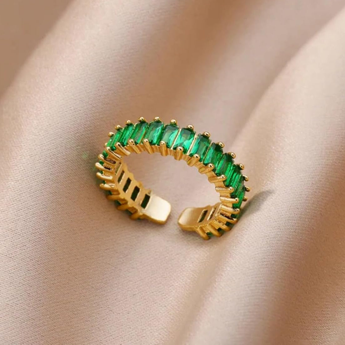 Golden Serenade Adjustable Emerald Ring