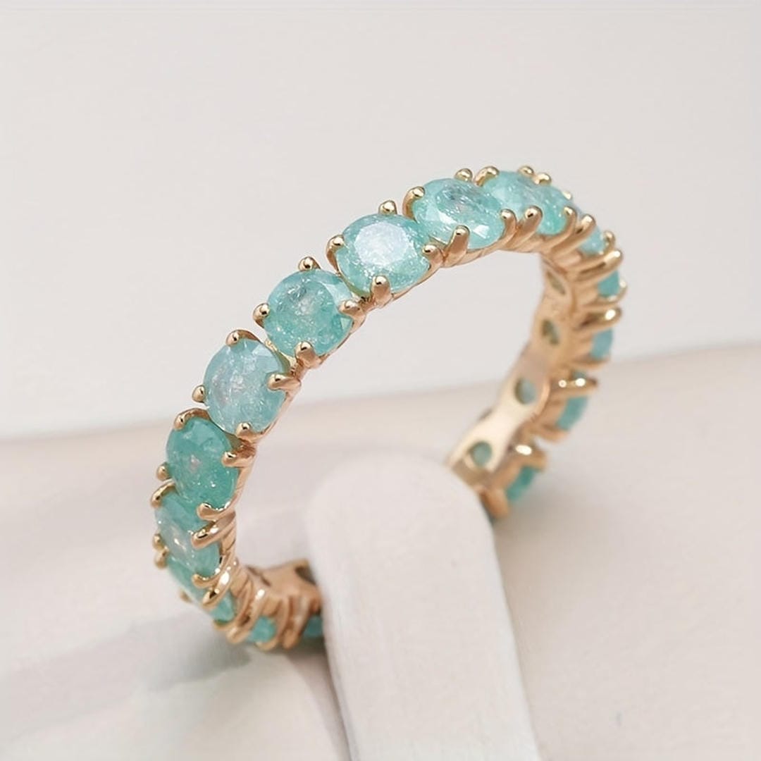 Aqua Crystal Eternity Statement Ring