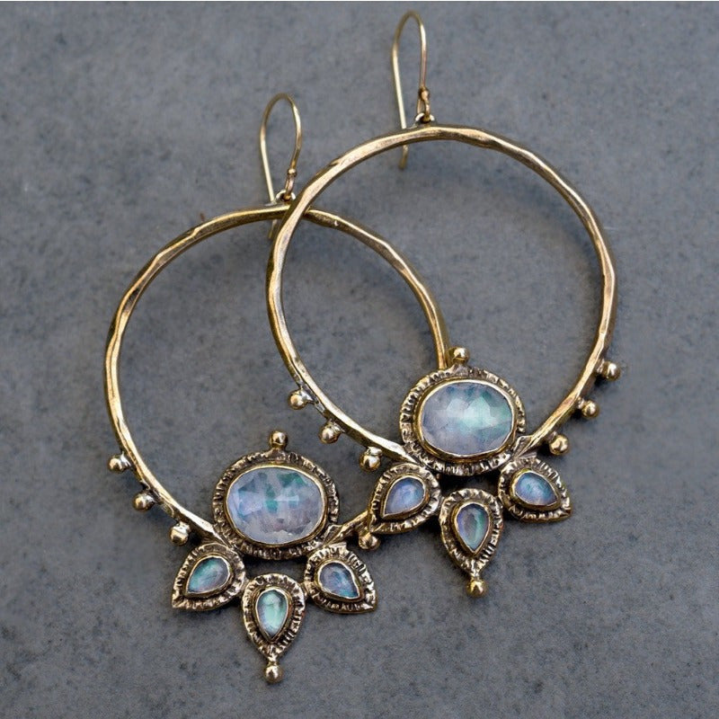 Moonstone Sunburst Hoop Earrings