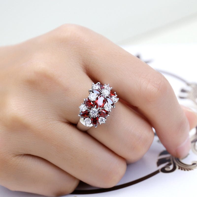 Crimson Garnet Flower Ring