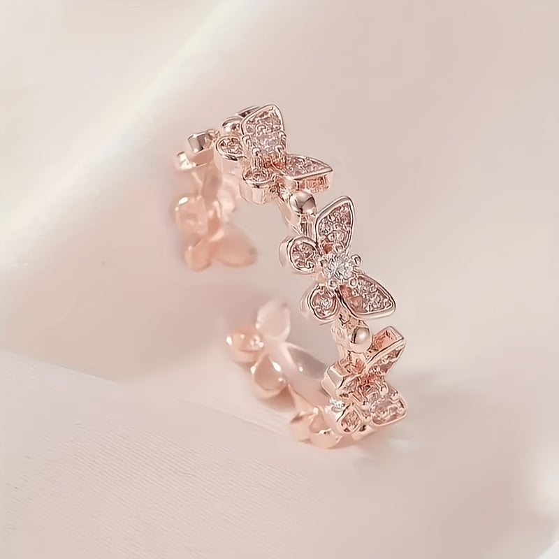 White Gold Butterlfy Rhinestone Ring