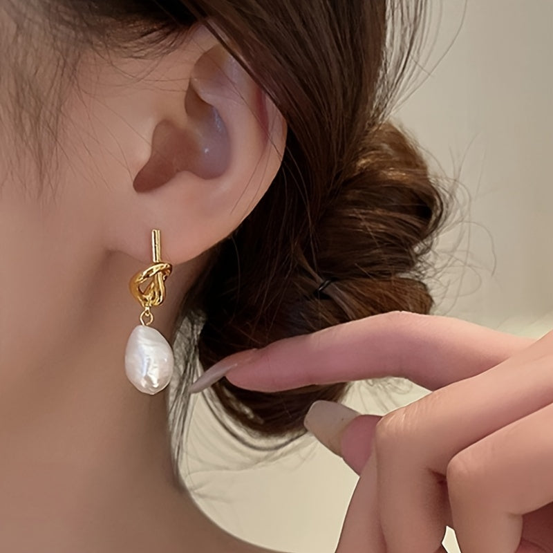 Knotted Baroque Imitation Pearl Earrings