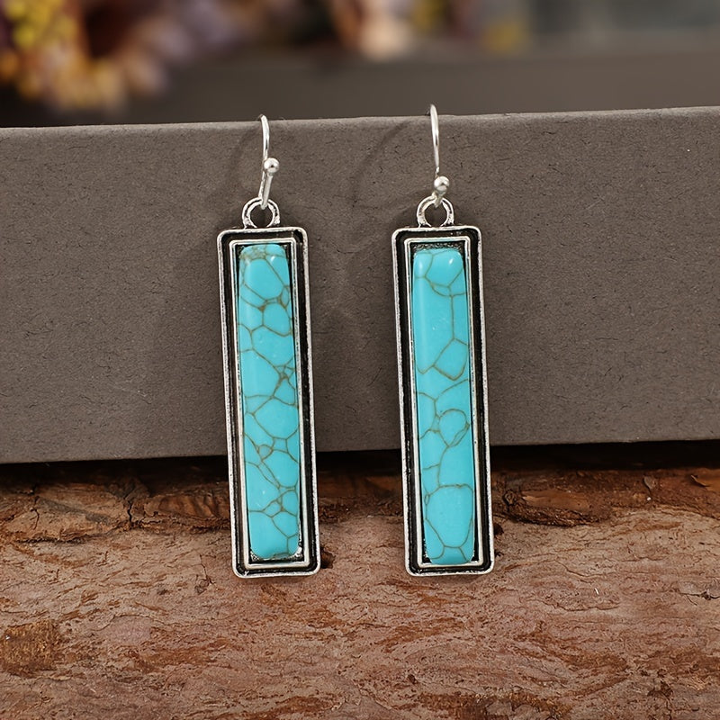 Polished Rectangular Turquoise Earrings