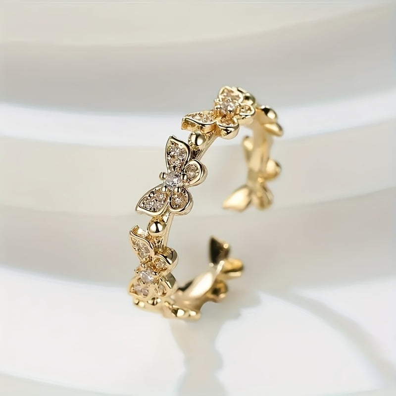 White Gold Butterlfy Rhinestone Ring