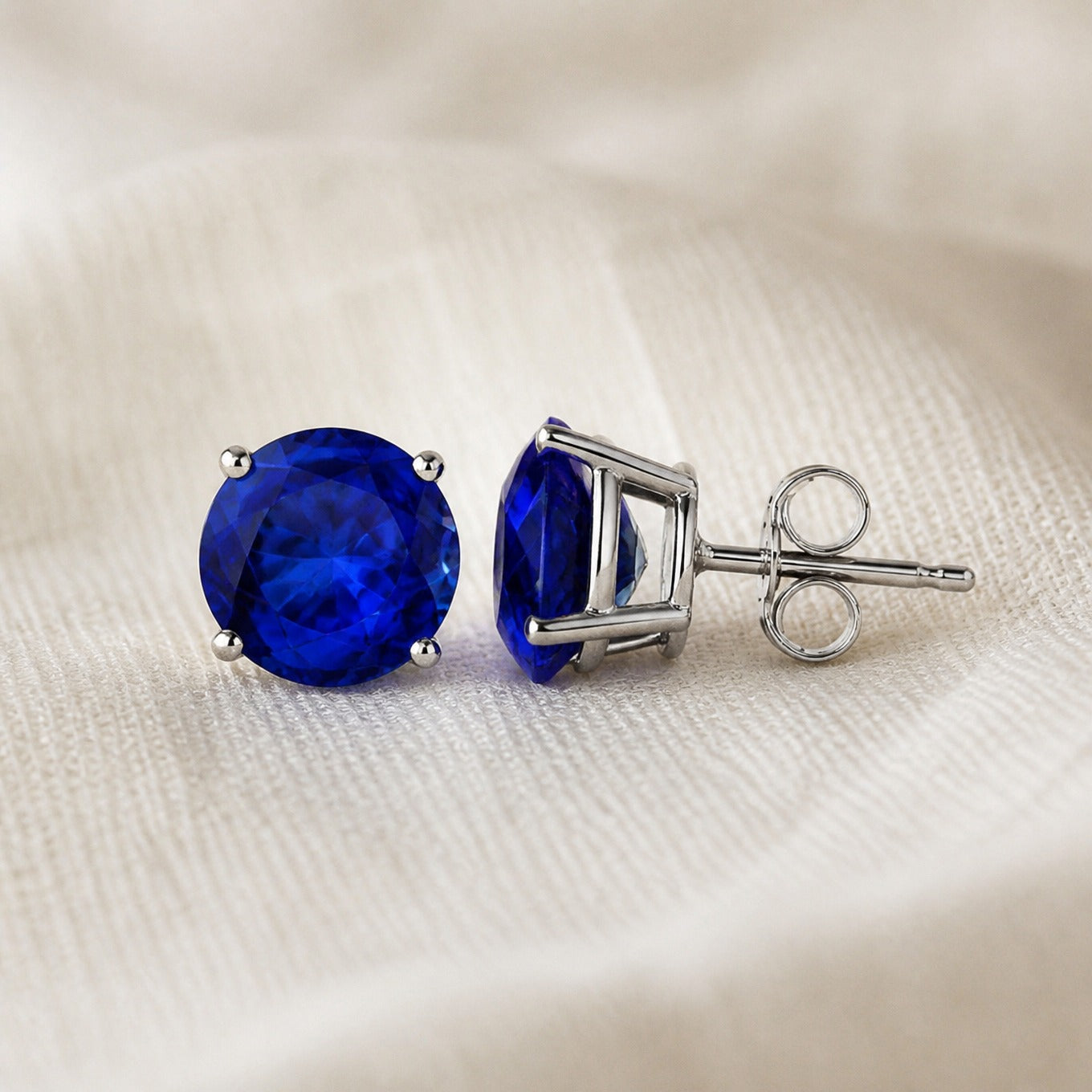 Round Cut Sapphire Stud Earrings
