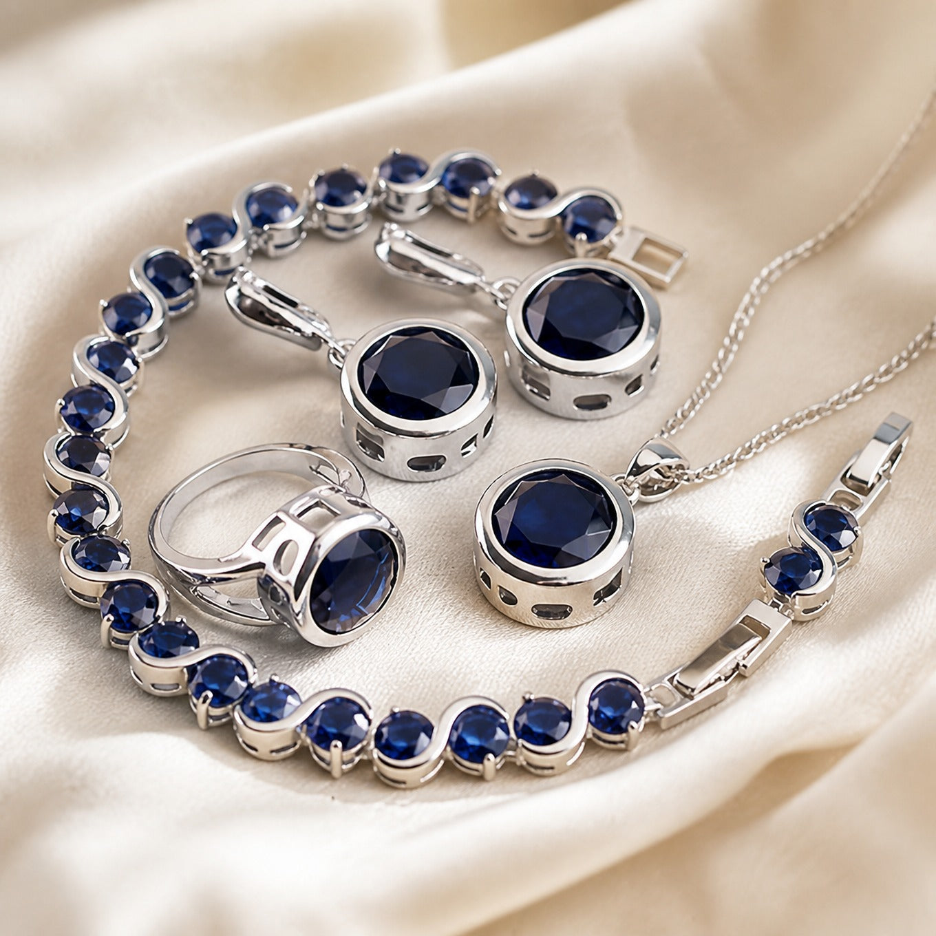 Royal Sapphire Silver Jewelry Set