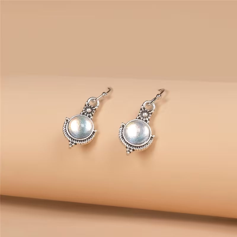 Elegant Round Cabochon Moonstone Earrings