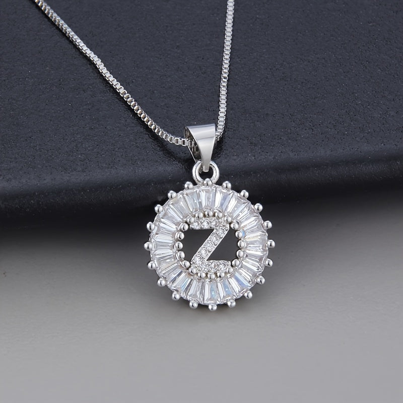White Gold Initial Letter Zirconia Necklace