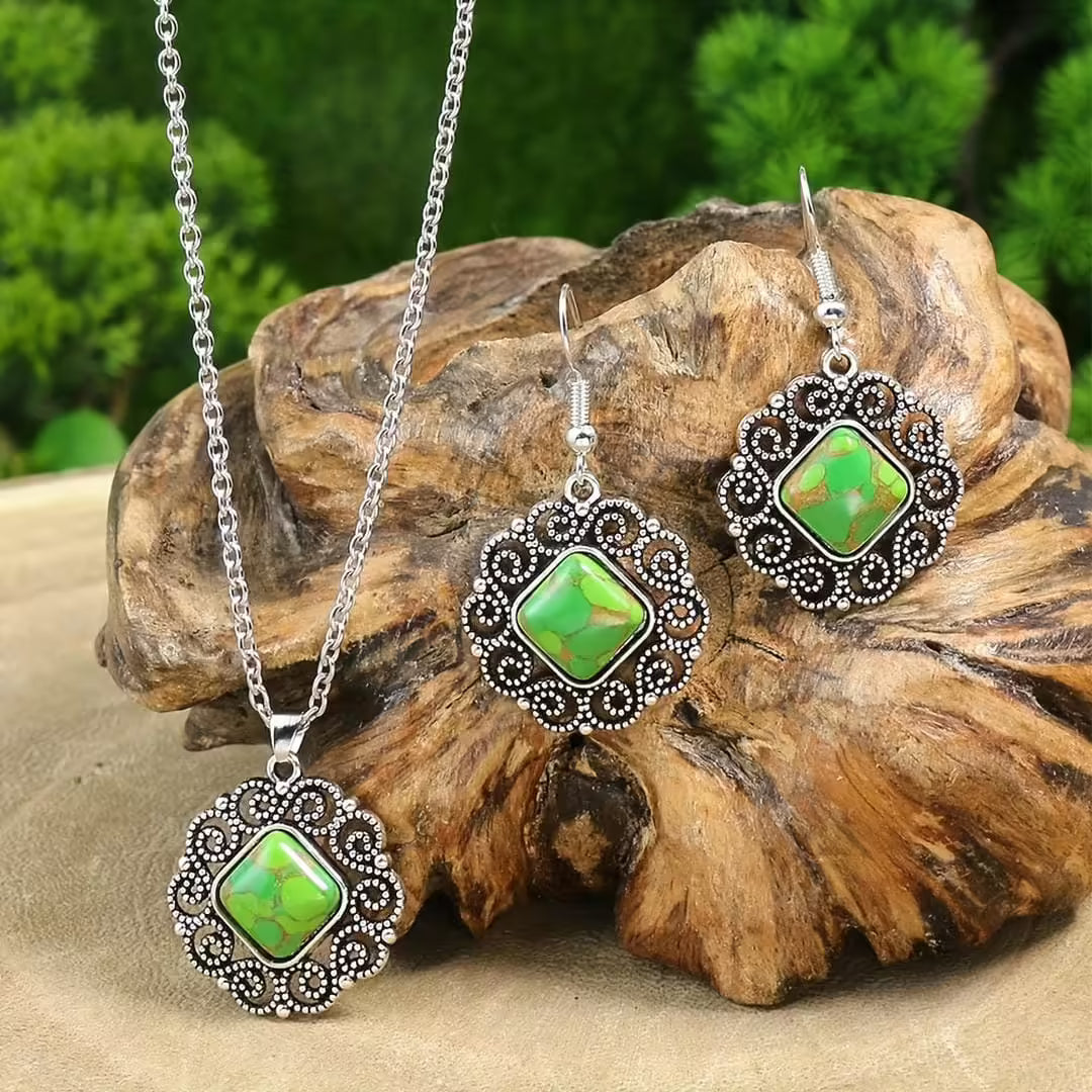 Silver Mandala Earrings & Matching Necklace