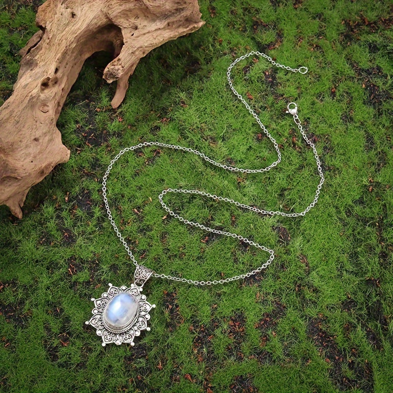 Bohemian Sunflower Moonstone Pendant Necklace