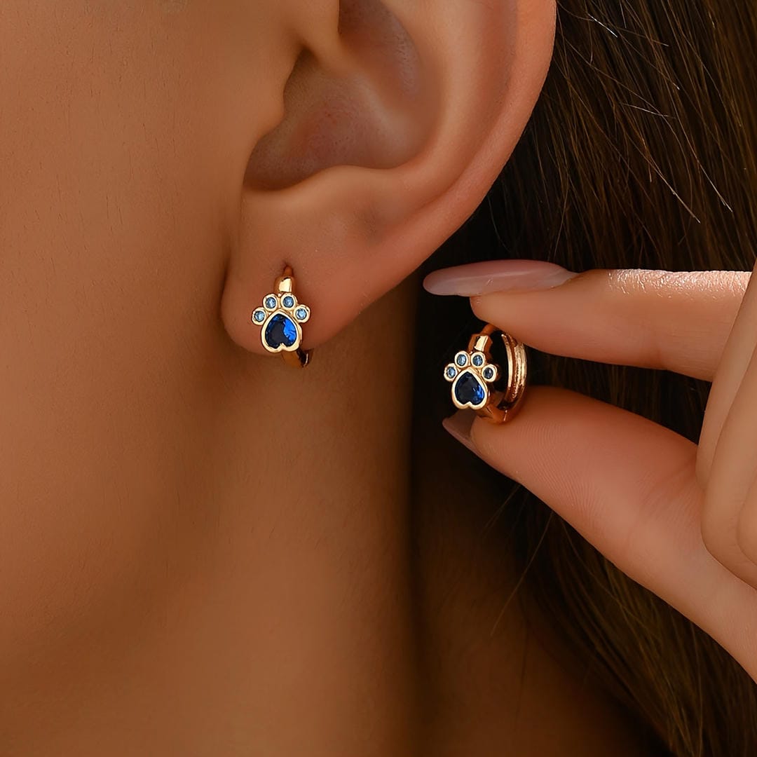 Sapphire Paw Huggie Earrings