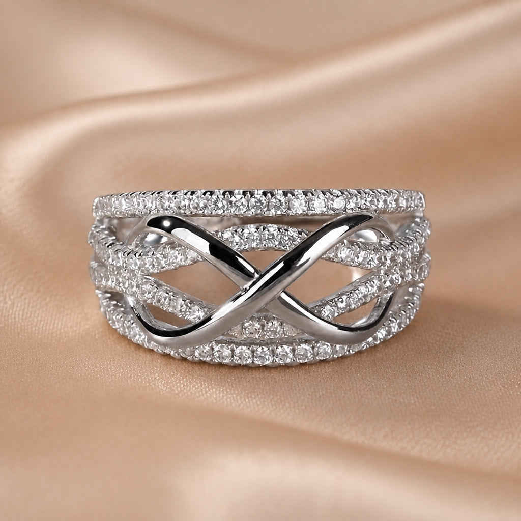 White Gold Inlaid Zirconia Infinity Ring