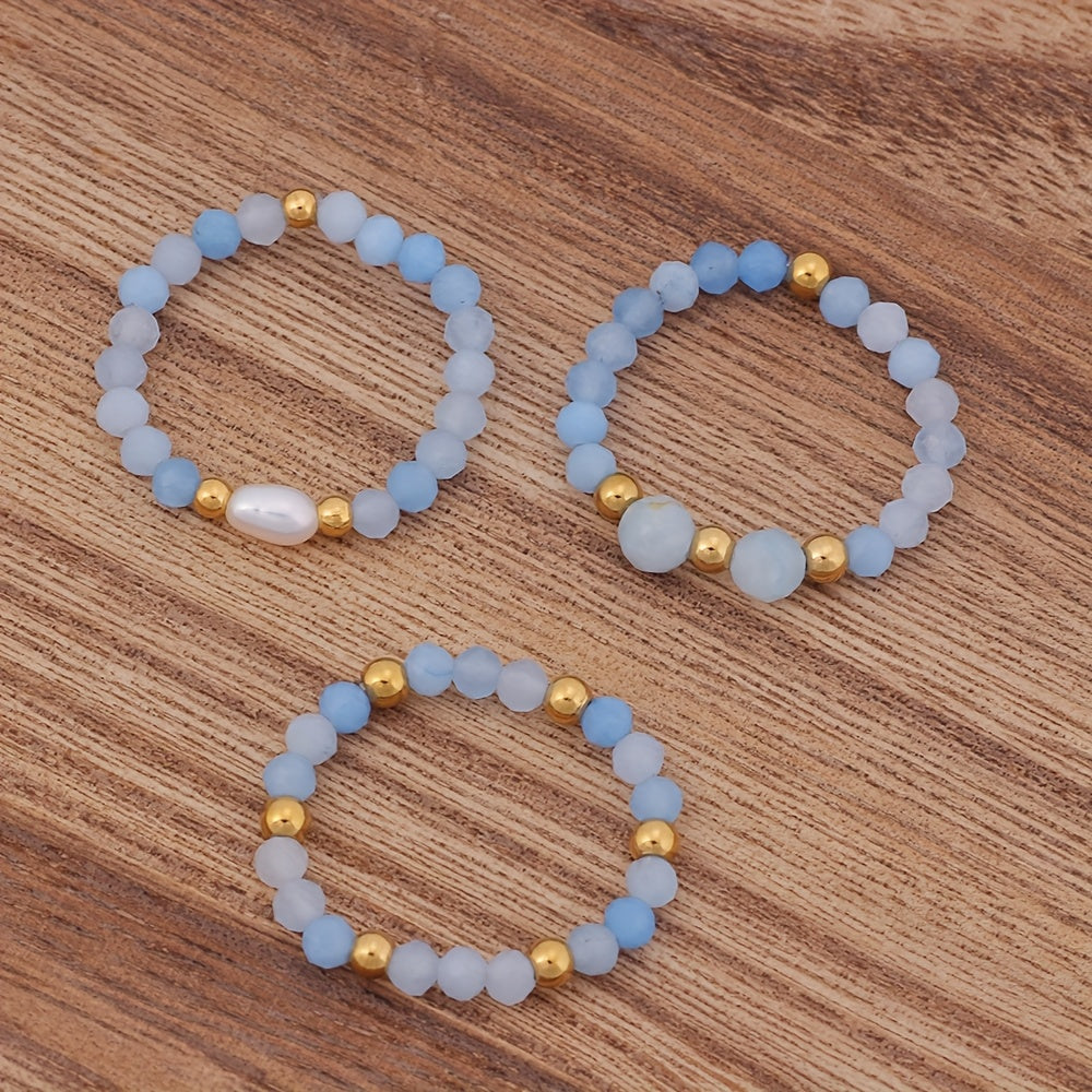 3pcs Set Amethyst Beaded Rings