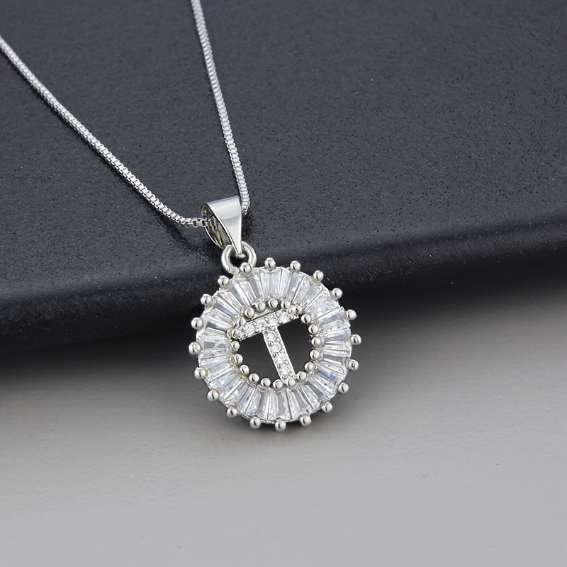 White Gold Initial Letter Zirconia Necklace