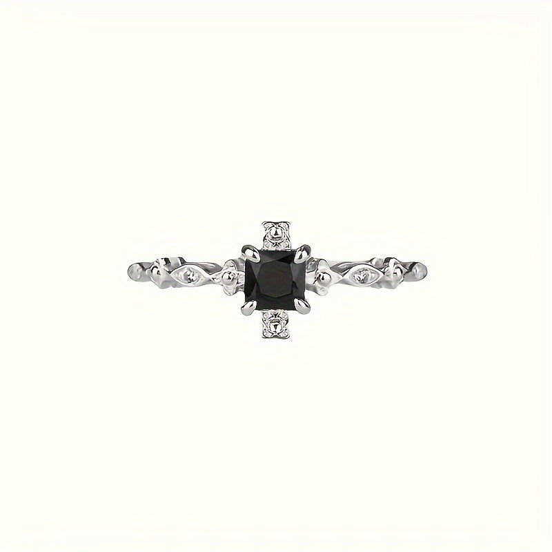 Vintage Black Square Cubic Inlay Ring