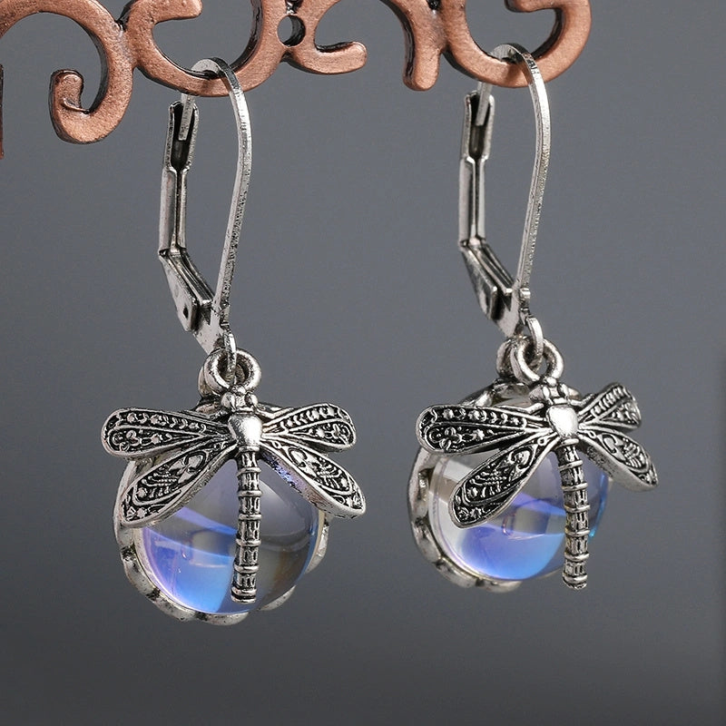Vintage Moonstone Dragonfly Earrings