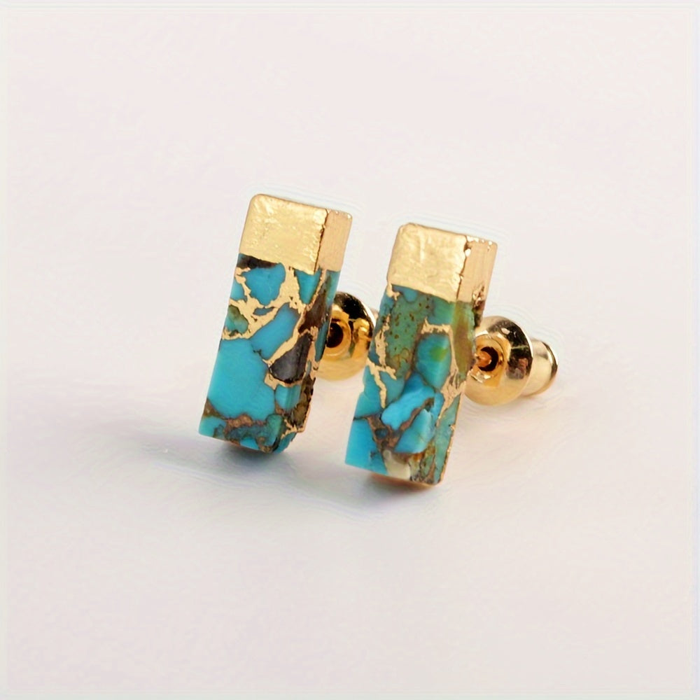 Bohemian Rectangular Gold Turquoise Eearrings