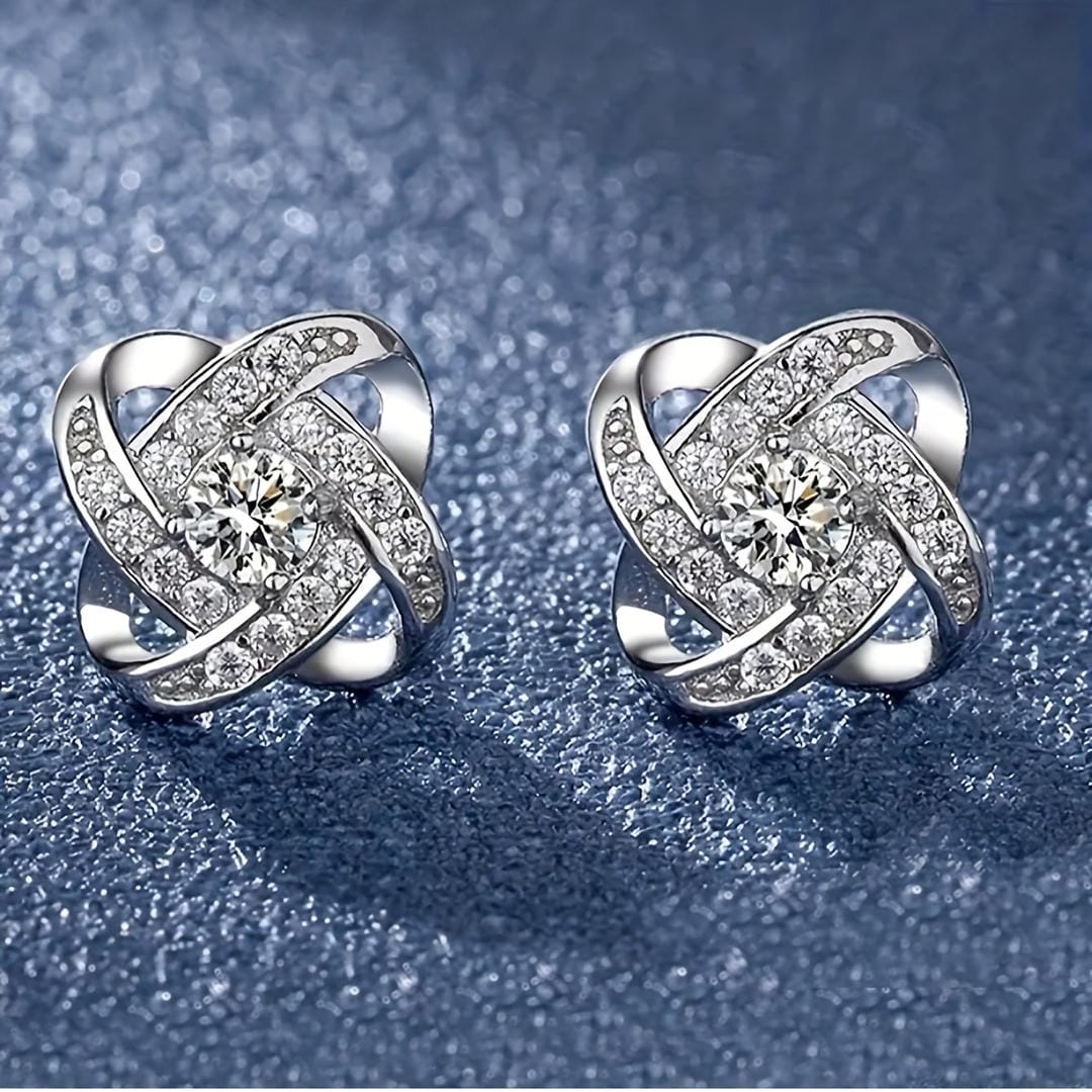 Spiral Floral Crystal Clover Earrings