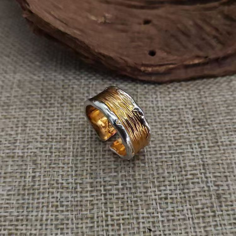 Hammered Style Silver and Gold Ring