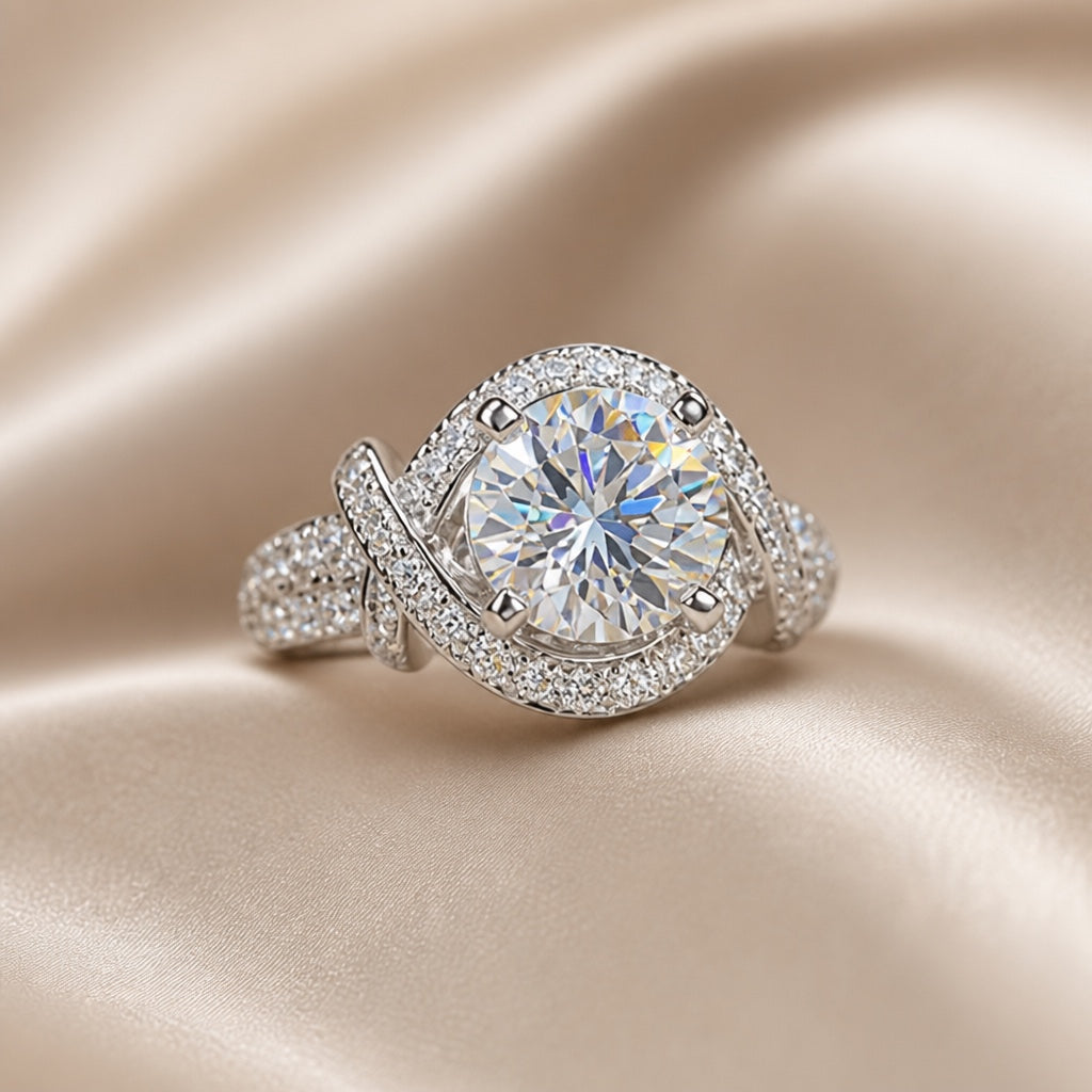 White Gold Moissanite Split Shank Ring
