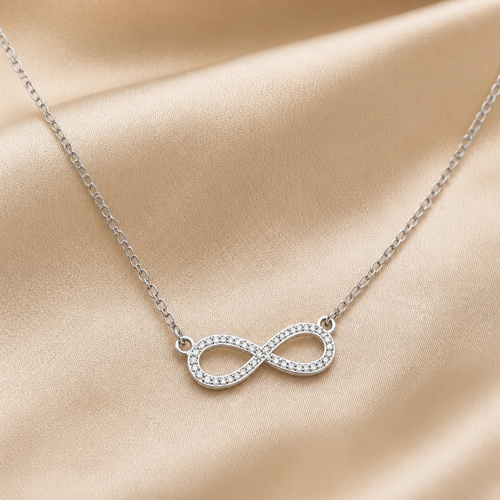 White Gold Zirconia Infinity Pendant Necklace