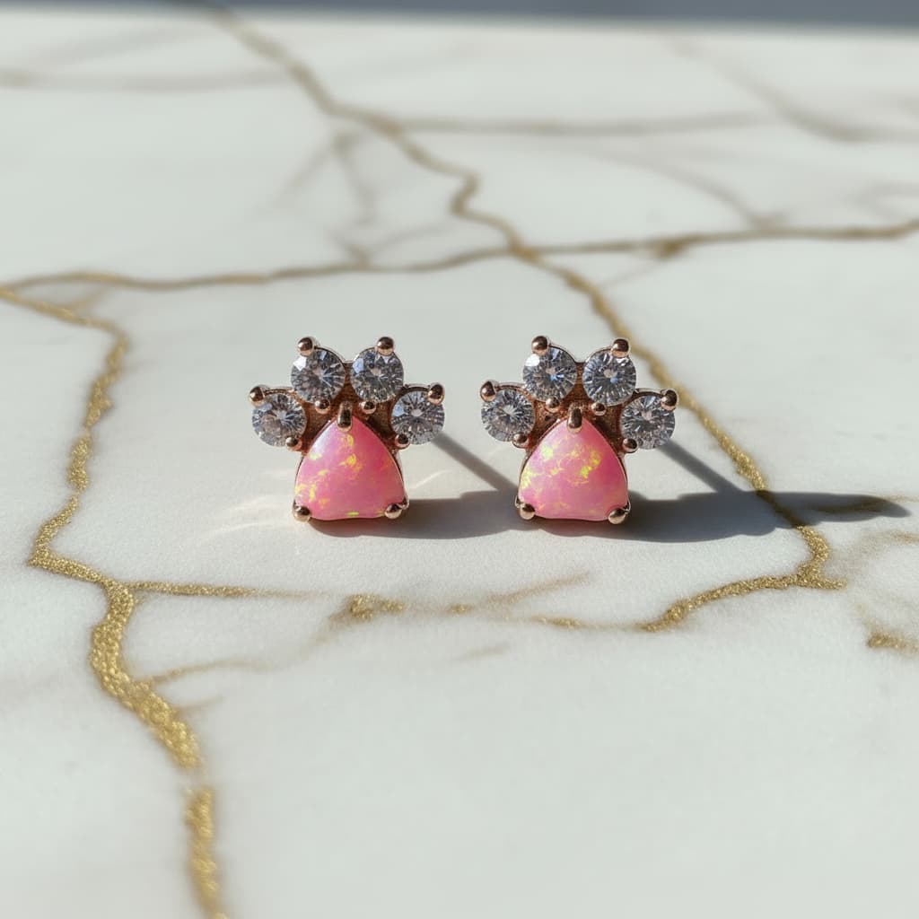 Opal Crown Paw Stud Earrings