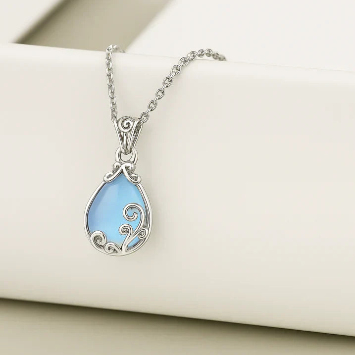 Vintage Silver Swirl Teardrop Necklace