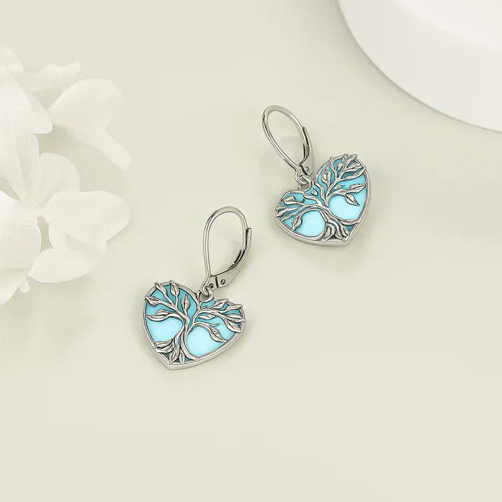 Moonstone Silver Tree Heart Earrings