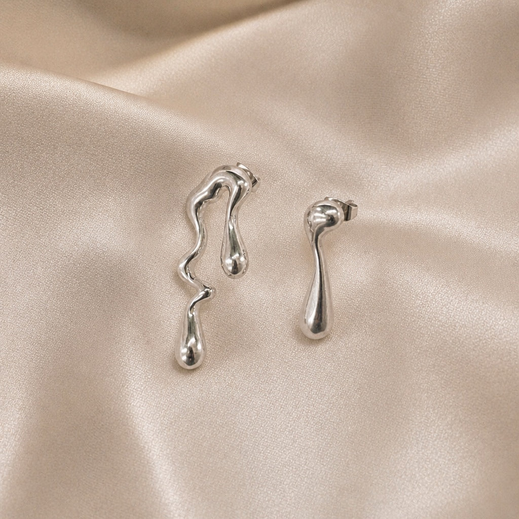 Irregular Teardrop White Gold Statement Earrings