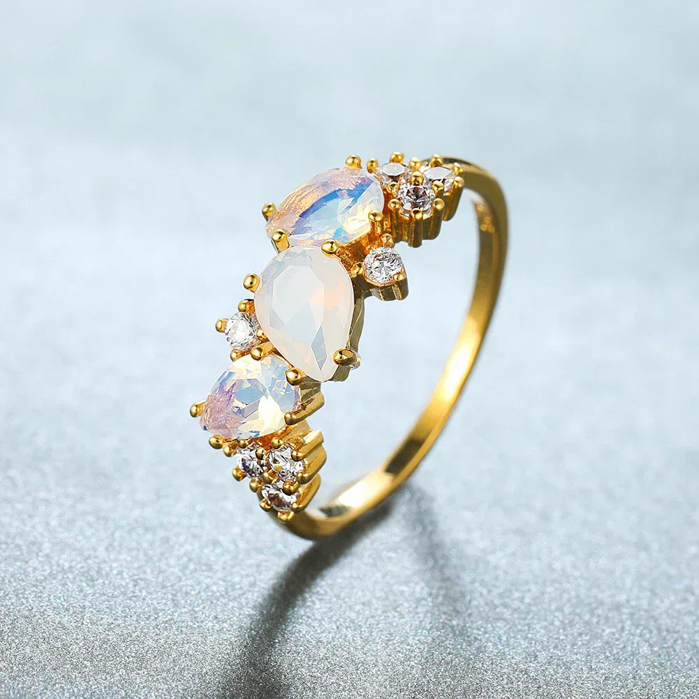 Elegant Gold Moonstone Cluster Ring