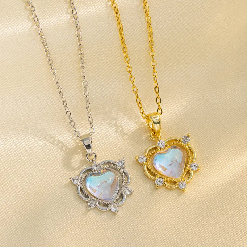 Dainty Iridescent Heart Halo Necklace