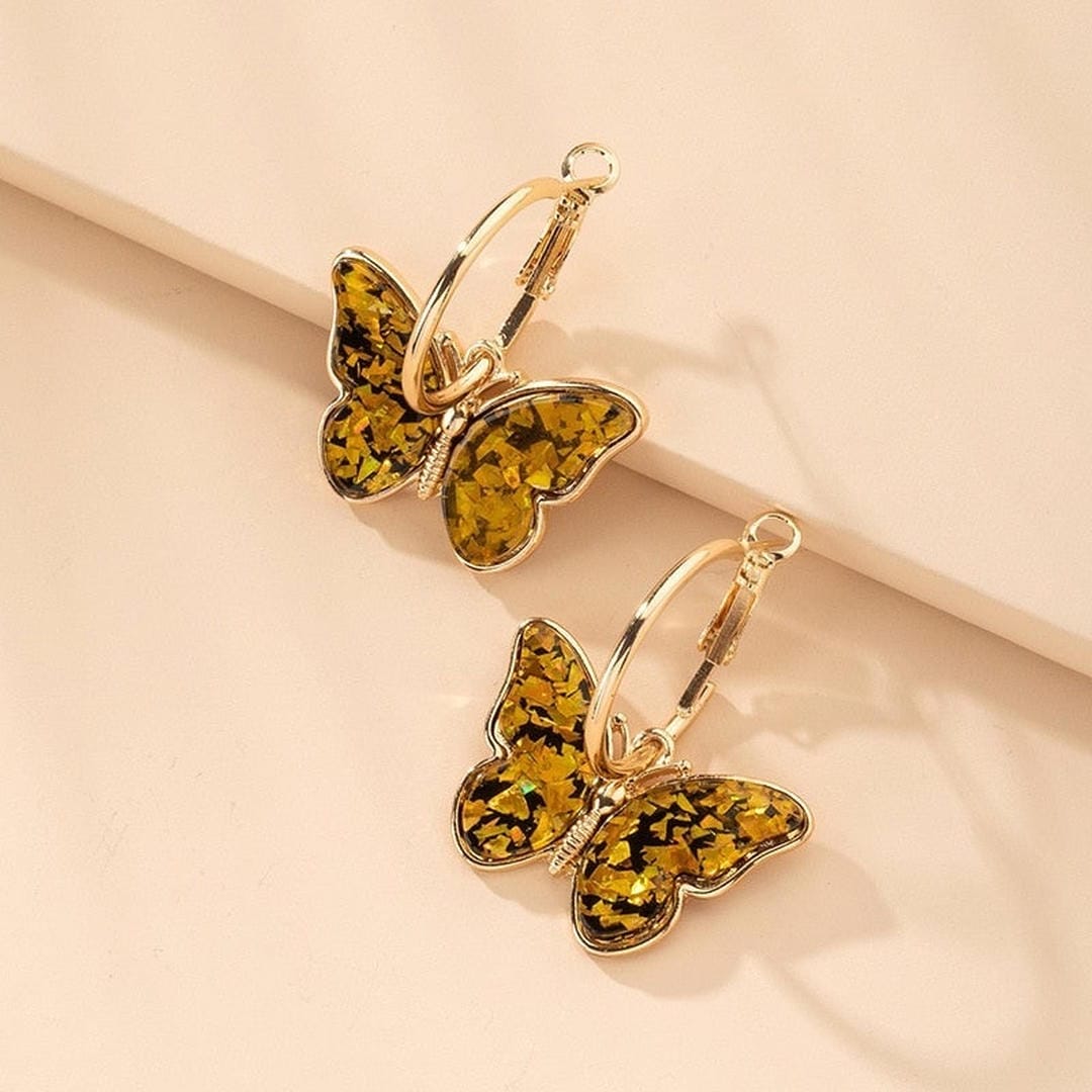 Gold Butterfly Hoop Earrings