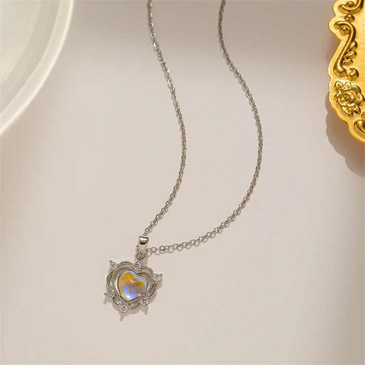 Dainty Iridescent Heart Halo Necklace